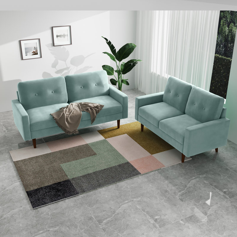 Madian Velvet Sofa, Aqua Turquoise Velvet, 32.7" H x 70" W x 30" D