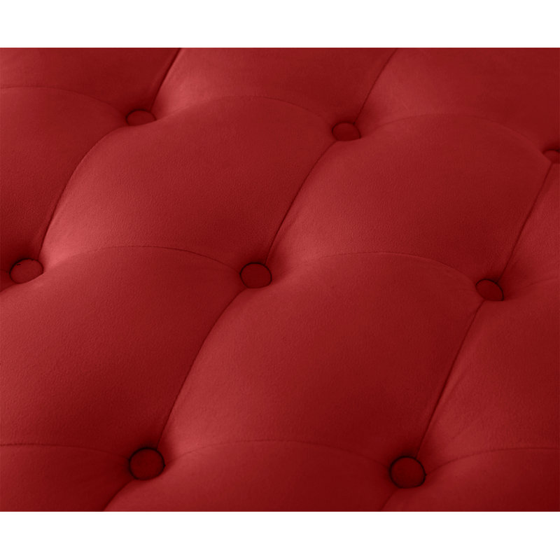 Fauteuil inclinable classique en velours avec capitonnage à boutons et garniture cloutée argentée, Velours rouge