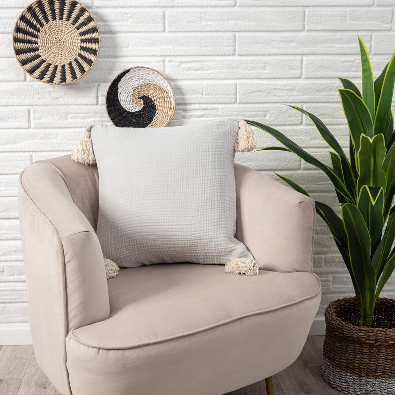 Housse de coussin en coton Ailee, Gris/beige, Inférieur