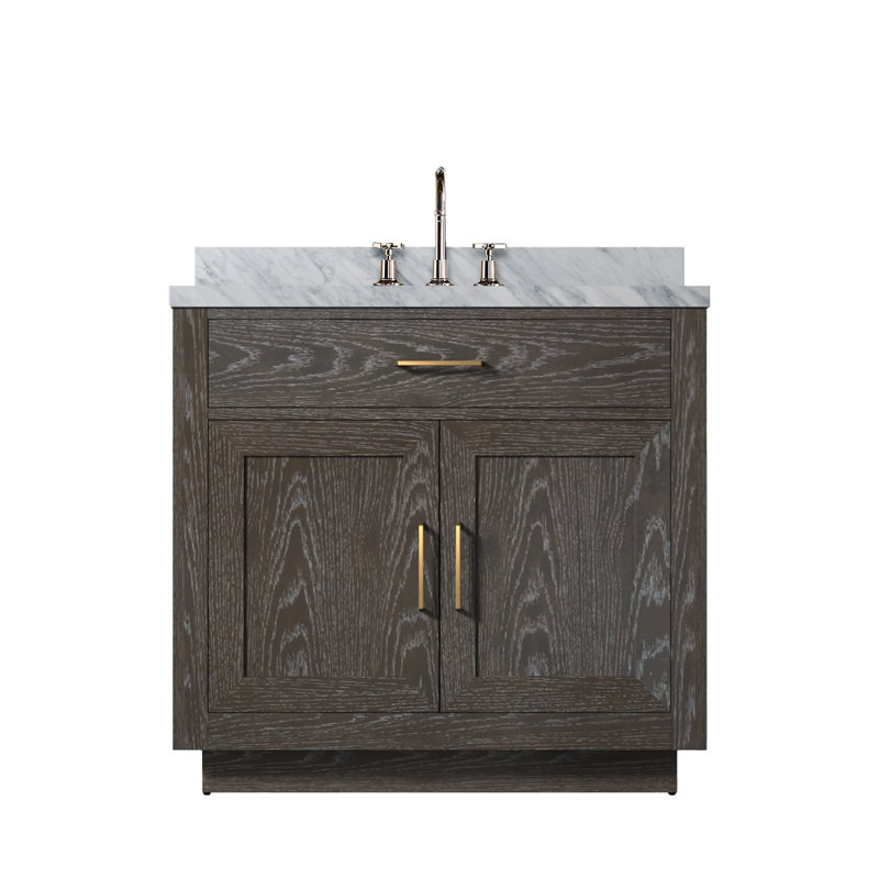 Meuble-lavabo simple avec plateau en marbre de culture, Chêne brun
