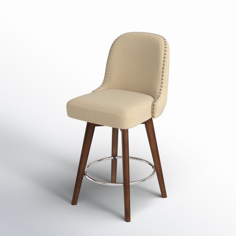 Tabouret capitonné à boutons Kobe, Naturel, Tabouret de comptoir (hauteur d'assise de 25,5 po)