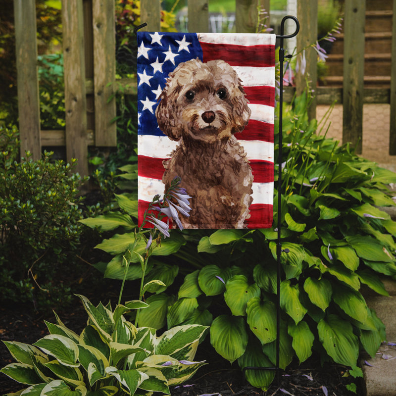 2 côtés en polyester de 2 côtés american drapeau de jardin, Cockapoo brun