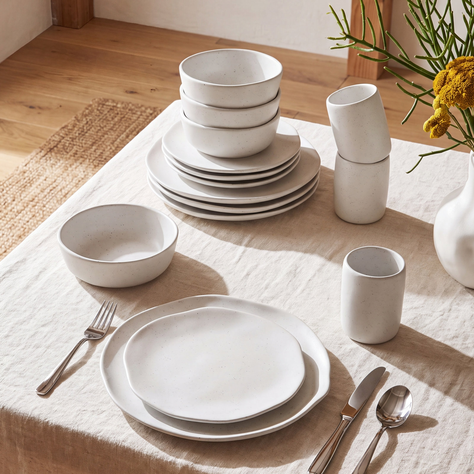 Hekonda Stoneware Dinnerware Set, White