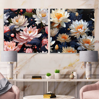 Motif floral serein - ensemble de 2 art mural en acrylique