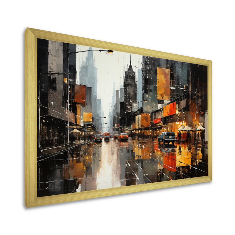 Cityscape Collage V - Collages abstraits, décoration murale, H 30 po x l 40 po x P 1,5 po, Cadre doré à une seule photo