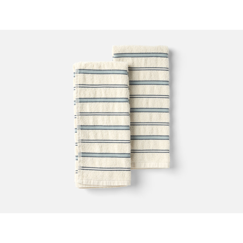 Ensemble de serviettes essuie-mains en acacia biologique, Non teint / rayure indigo minuit
