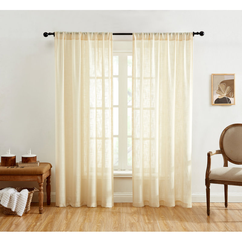 Semi Sheer Curtain Pair, Beige, 54" W x 96" L