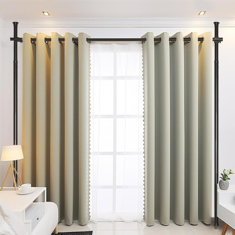 Satin Adjustable Curtain Pole Set, Black