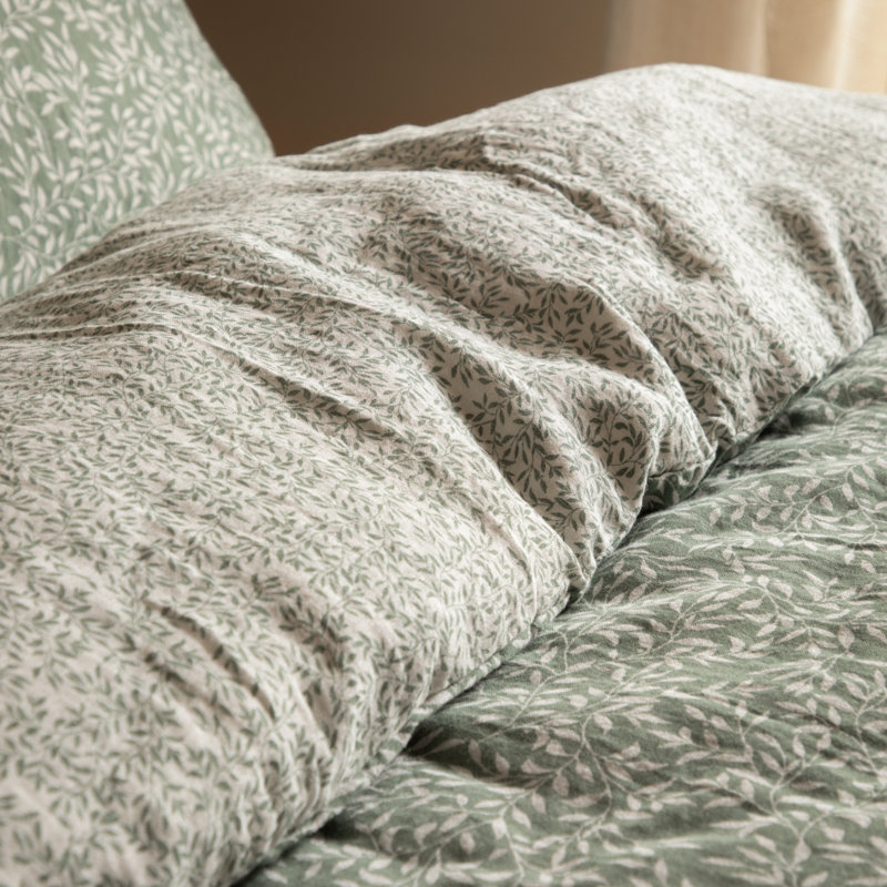 Perrie Leaf Cotton Floral Duvet Cover Set with Pillowcases Included, Single Duvet Cover Set + 1 Standard Pillowcase, Green