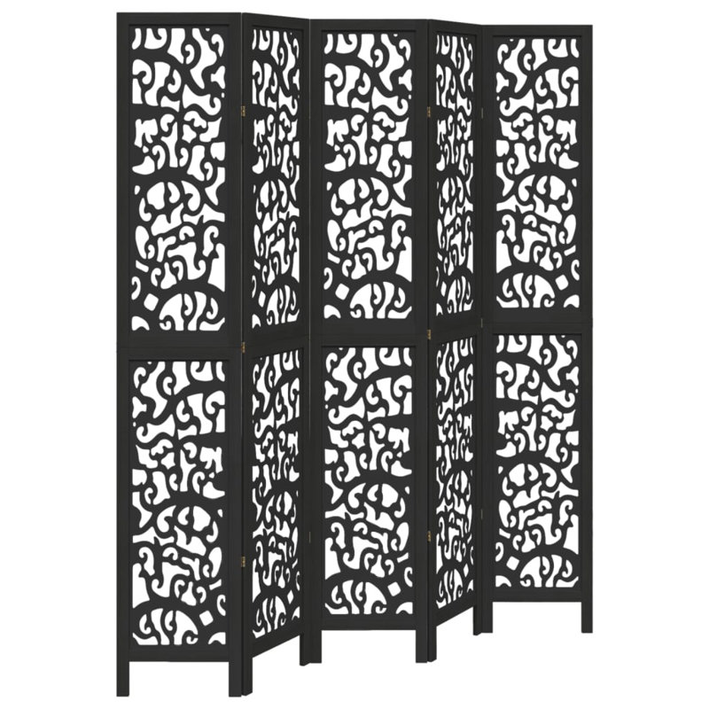 Folding Room Divider, 5, 180cm H x 180cm W x 1.6cm D, Black