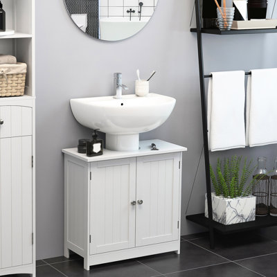Armoire de salle de bain blanche 24 "pour lavabo sur piédestal | Rangement moderne avec un look chic, peu encombrant - construction 2 tablettes réglables Quincaillerie en acier inoxydable élégante - élégante