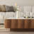 35.43" Modern Square Coffee Table With Sintered Stone Top And Double Drawers, Walnut Finish