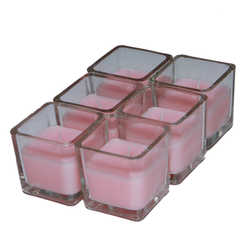 Bougie votive carrée en verre sans parfum, Noir, Ensemble de 12