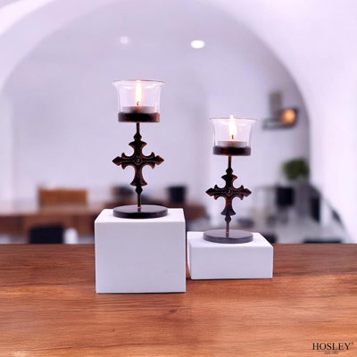 Ensemble de 6 porte-bougies Hosley en métal et verre noir | Porte-bougies décoratives décoratives pour la maison, le mariage, les fêtes et les centres de table de salle à manger