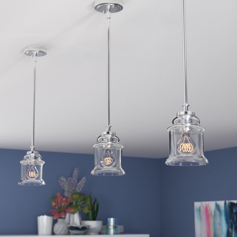 Luminaire suspendu en forme de cloche à 1 lumière Akini, Nickel satiné