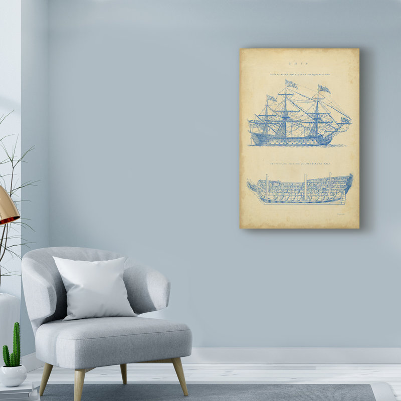 «Vintage Ship Blueprint» par George Chambers - impression sur toile tendue, H 47 po x l 30 po x P 2 po