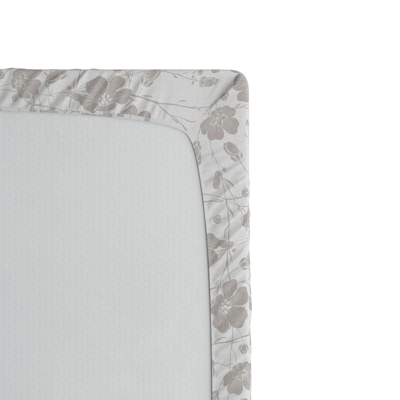 Microfiber Floral Fitted Sheet, Twin XL Fitted Sheet, Light Gray Floral