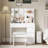 White Vanity Table With Mirror & , 3 Lighting Options, Spacious Shelves, Bedroom Desk Views, 4 Drawers, Sufficient Storage, Modern
