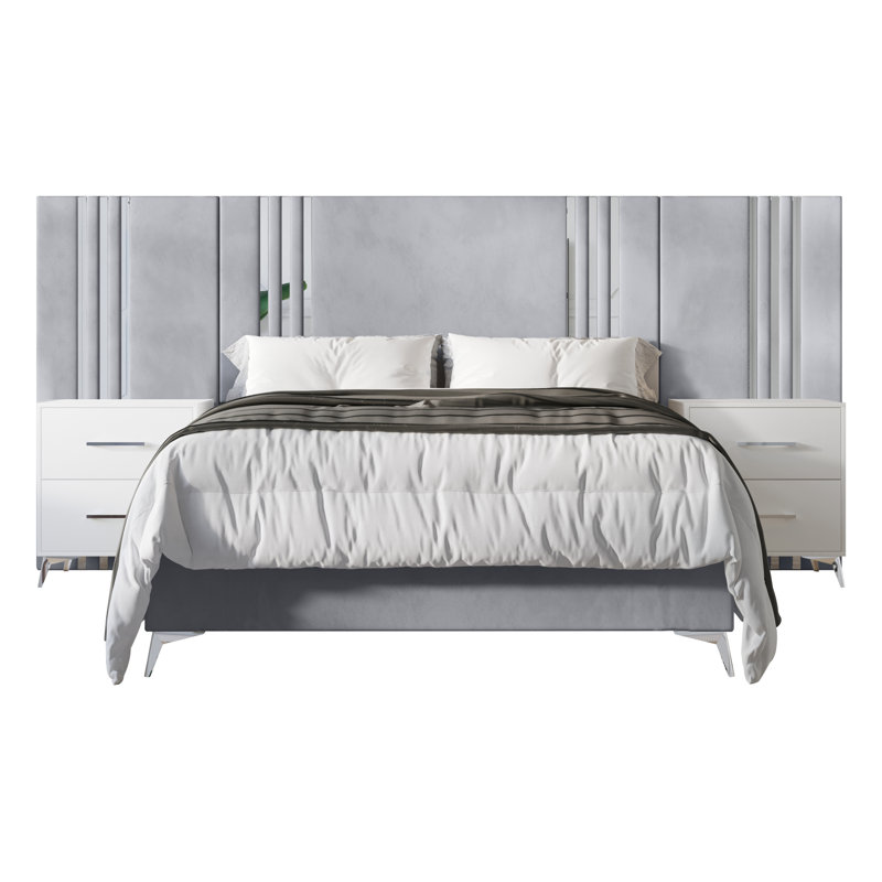 Blus Upholstered Bed, King, Light Gray