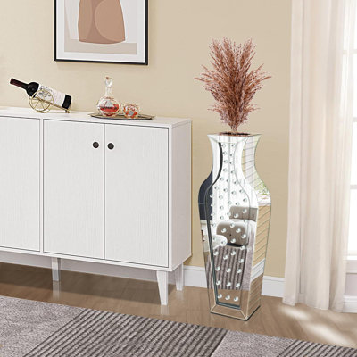 Vase de plancher de 28 po de hauteur, grands vases en cristal argenté salon Fordecor, vases en miroir décoratifs Fordries