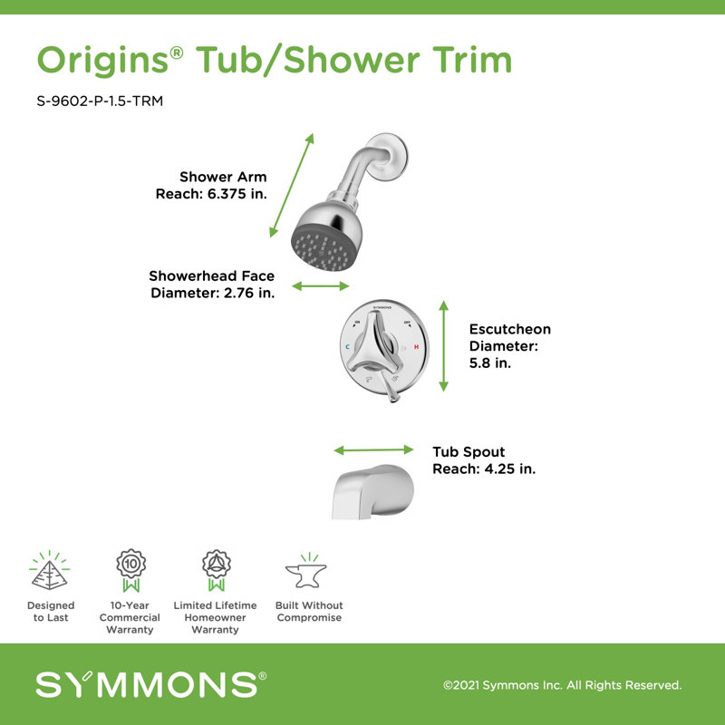 Origins Single Handle Tub and Shower Faucet Trim Kit - 1.5 GPM (Valve Not Included)