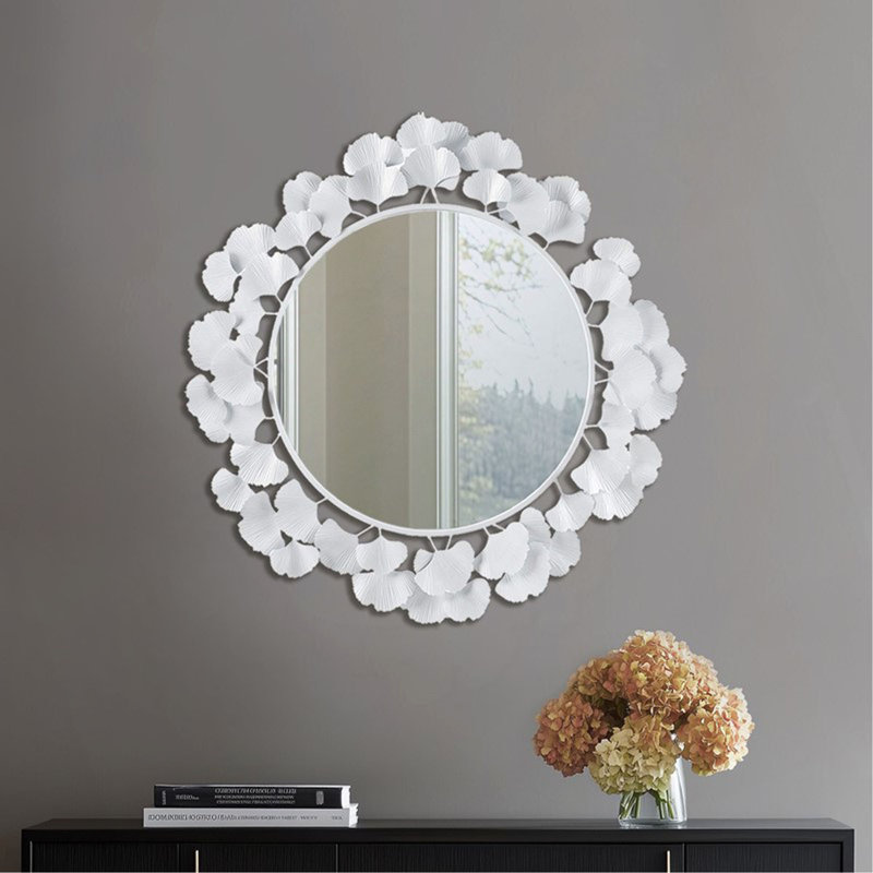 Miroir mural rond 30,5 "Gingko, Blanc