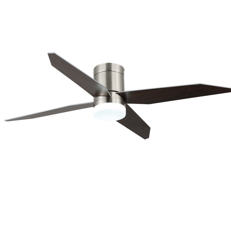 52" Contemporary Flush Mount Ceiling Fan with LED Light, 4 Reversible Wood Blades, DC Motor, Remote Control, Dimmable & Color Adjustable Lighting for Bedroom or Living Room