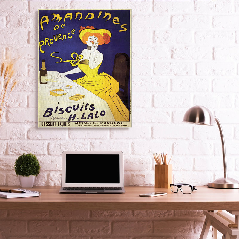 Publicité européenne rétro sur les biscuits parisiens d'Amandine, H 48 po x l 36 po, Toile tendue