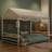 Montessori Style Metal Floor Bed Frame, House Shaped Bed with Guardrails, No Slats-74143706-74143707
