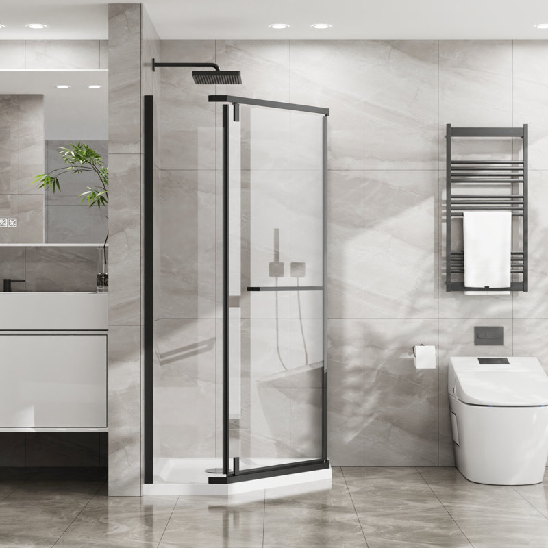 Noir mat - cabine de douche 36 x 36 x 72 - verre trempé transparent, pare-étincelles en acier inoxydable 304 36 po x 36 po x 72 po, porte vitrée, fixation