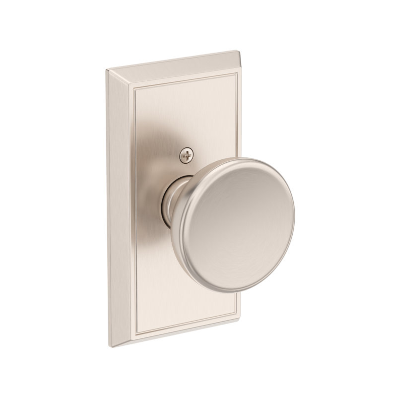 Solvang Full Dummy Knob with Chamfered 5in Rose in Unlacquered Brass, Satin Nickel