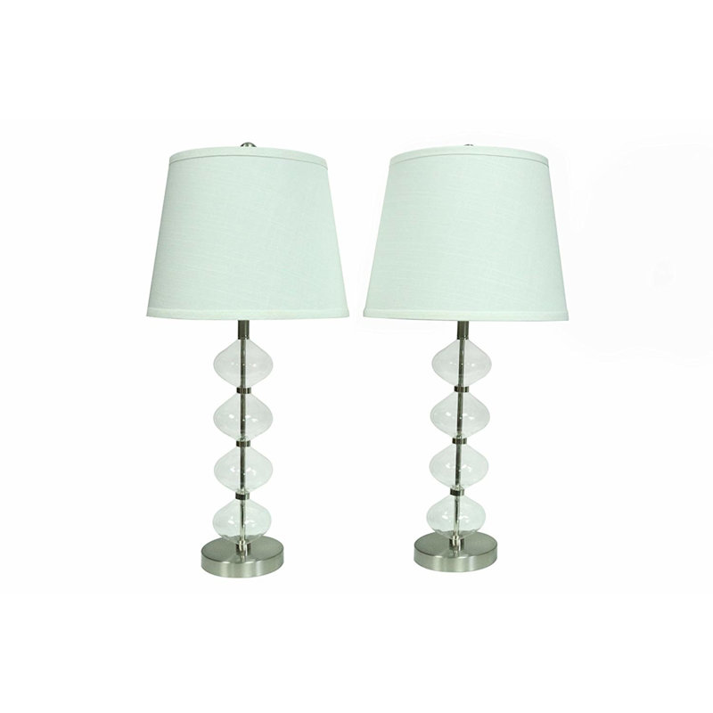 Ensemble de lampe de table de chevet 26 po Malick, Acier brossé et verre