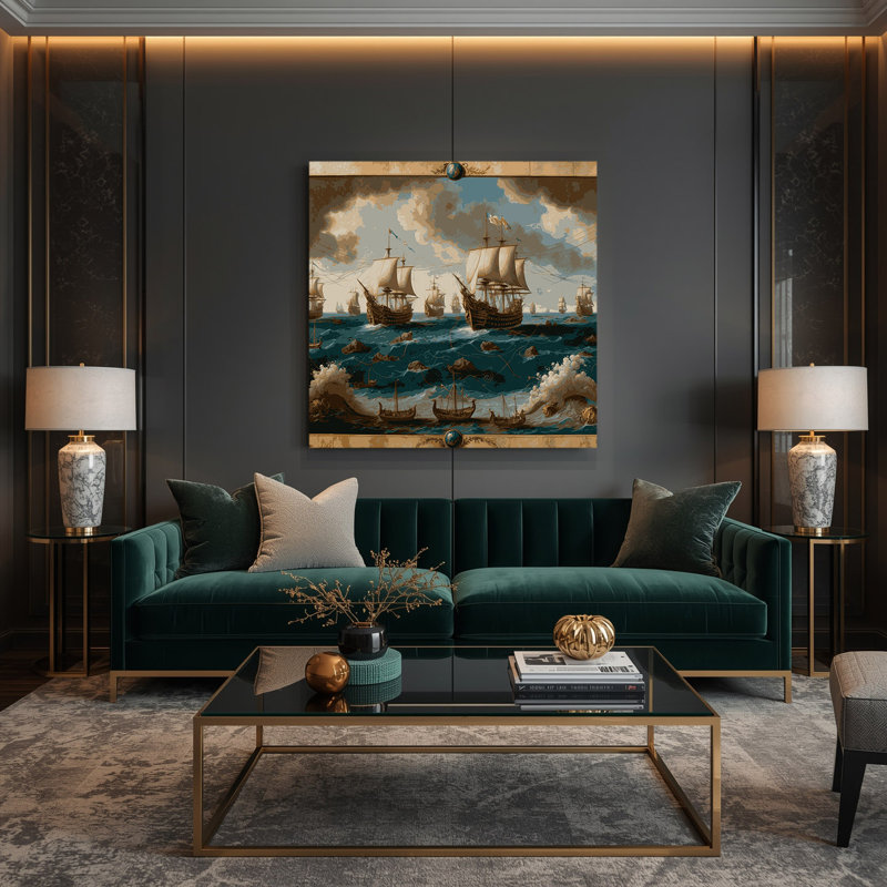 Art nautique brun, "Nautical Trading routes", H 32 po x l 32 po
