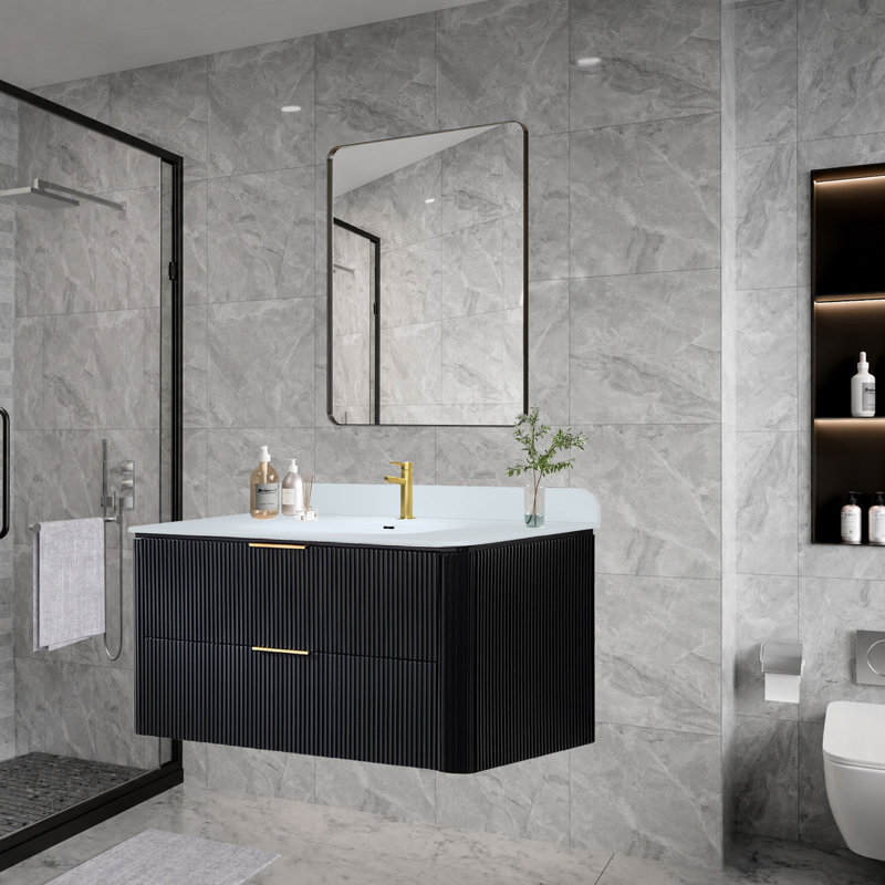 Miroir mural de salle de bain l 24 po x H 32 po, cadre en aluminium noir mat, verre HD, miroir de meuble-lavabo, null