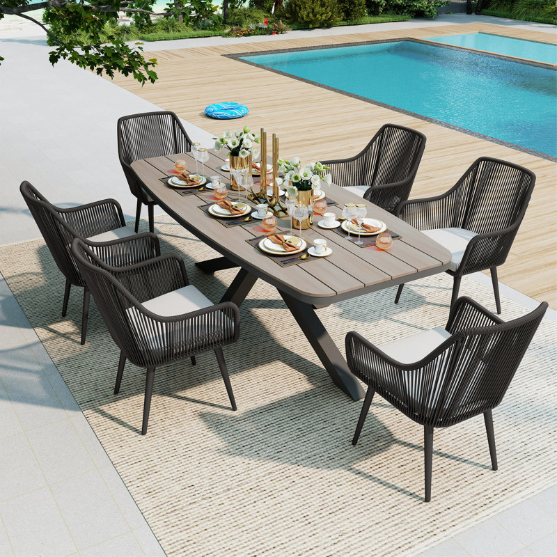 Outdoor 6-person Dining Set With Cushions, Beige, Gray/Light Gray