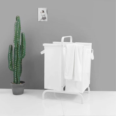 2-Tier Laundry Hamper 110L Large Oxford Clothes Basket Sorter With, Lid And Sorting Cards For Clothes & Toys Storage,White