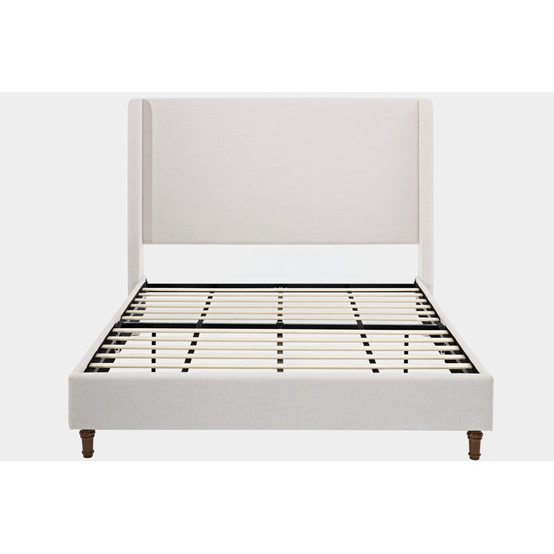 Mozter Upholstered Wingback Platform Bed, King, Ivory Chenille