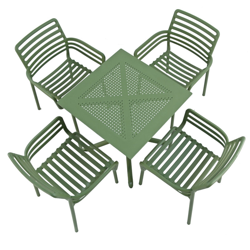 4 - Person Patio Dining Set with Square Table, Olive Green