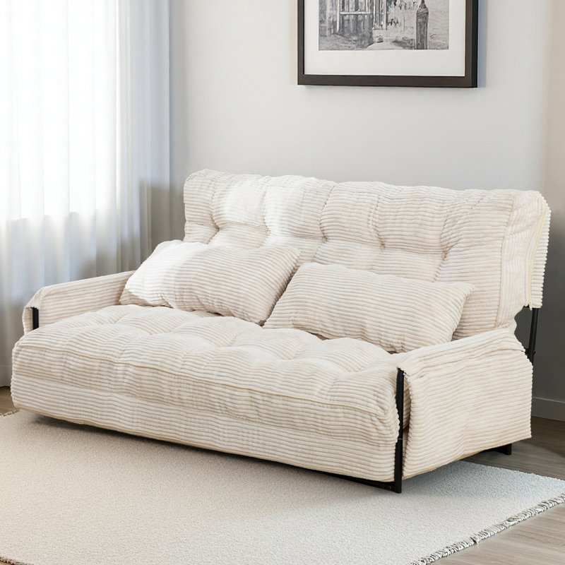 Bean Bag sofa,Floor Sofa Bed, Beige Corduroy, 25.6" H x 54" W x 25.6" D