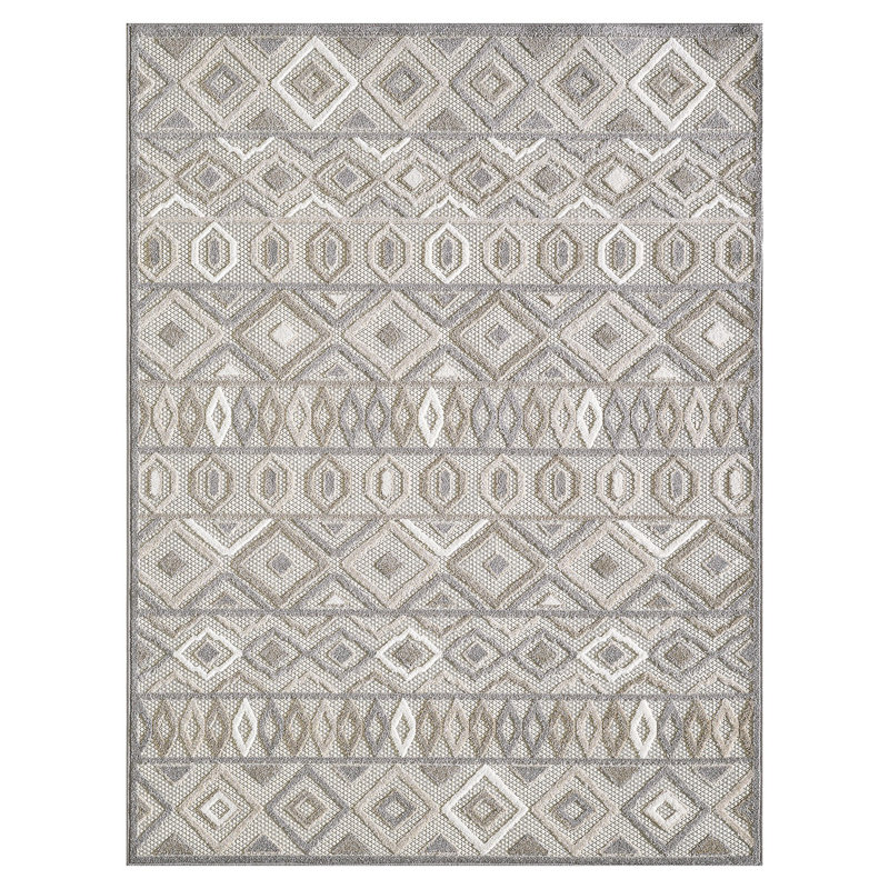 Tapis intérieur gris à motif aztèque ivoire gris, Rectangle 3 pi x 5 pi