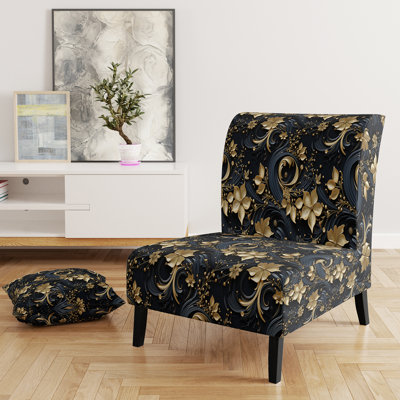 Fauteuil de chambre rembourré Paisley Filigree Gold and Black - rembourré Boho