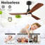 Ventilateur de plafond intelligent 52 po avec lumière, 3 pales en bois, télécommande à 6 vitesses et commande vocale APP, 3CCT, à intensité variable, moteur réversible BLDC-133201691