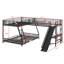 Système de lit superposé polyvalent en forme de L avec lit superposé simple au-dessus de double, lit mezzanine simple, bureau intégré et glissade