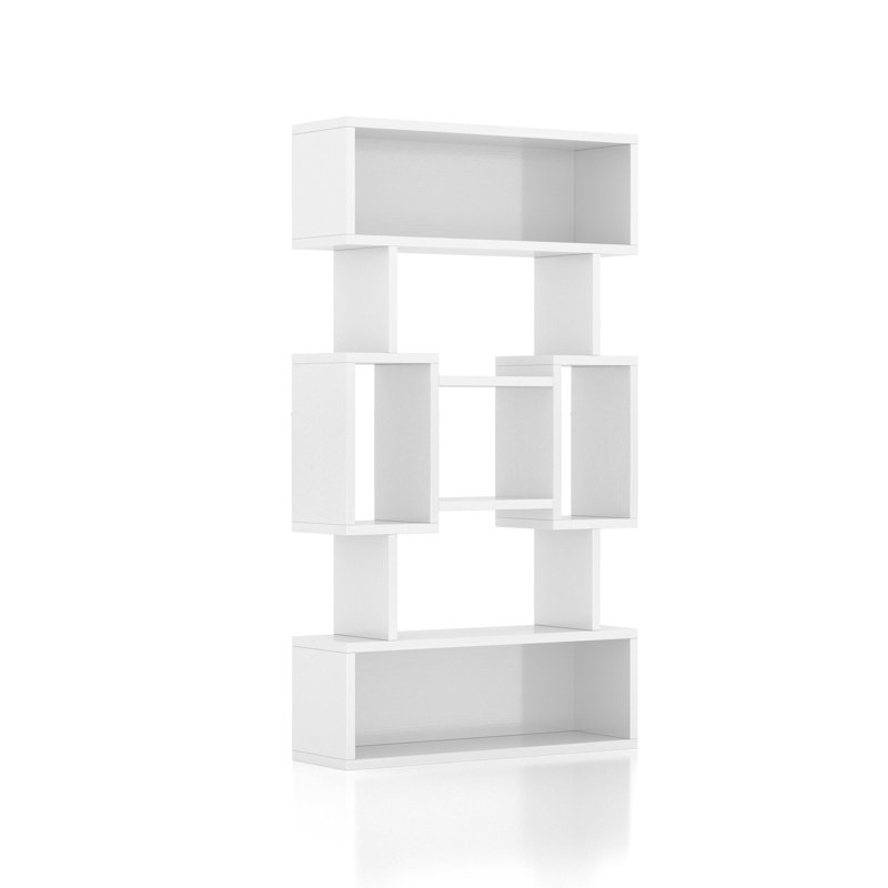 Ellyana 70.6"H Geometric Display Bookcase with Open Shelves, White