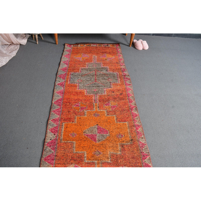 Tapis de couloir rétro en laine orange 33,5 x 107,1 po