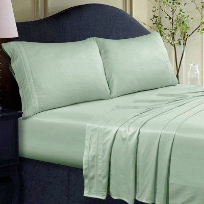 Rayon From Bamboo Bliss 300TC Sage Green Deep Pocket Sheet Set - Luxurious Rayon Bedding for Ultimate Comfort - 4 Piece Set for a Dreamy Night's Sleep