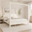 Queen Size Wooden Canopy Platform Bed with Headboard and Support Legs, Creamy White-1914590044