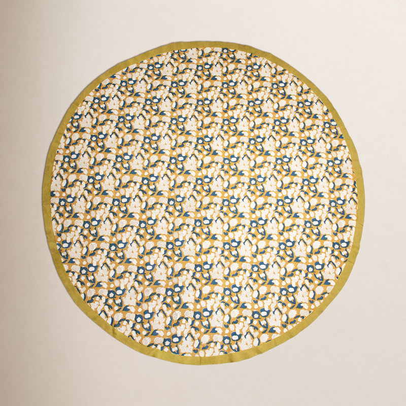 Bryssa Tablecloth - Round, 70" x 70", Mustard/Blue