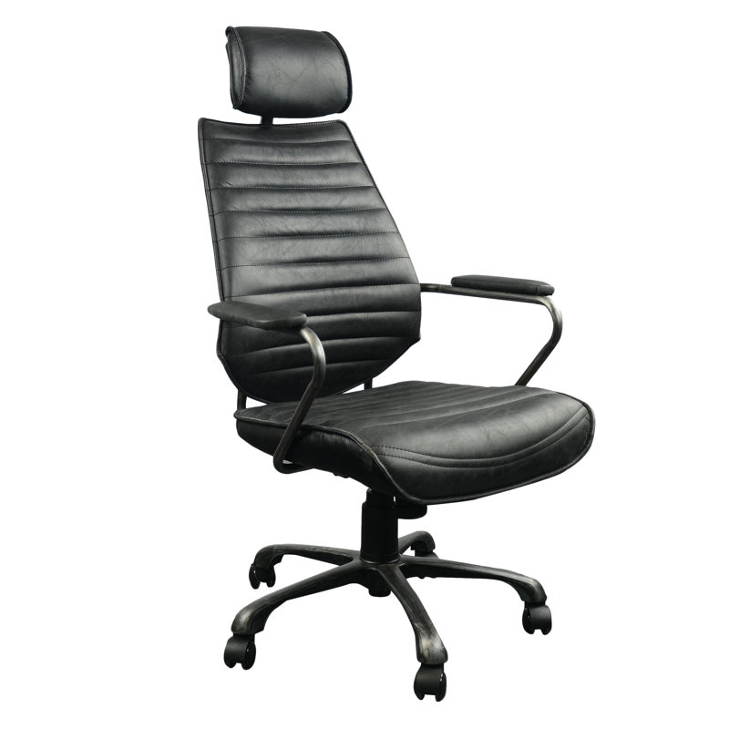 Genuine Leather Executive Chair, Black Genuine Leather