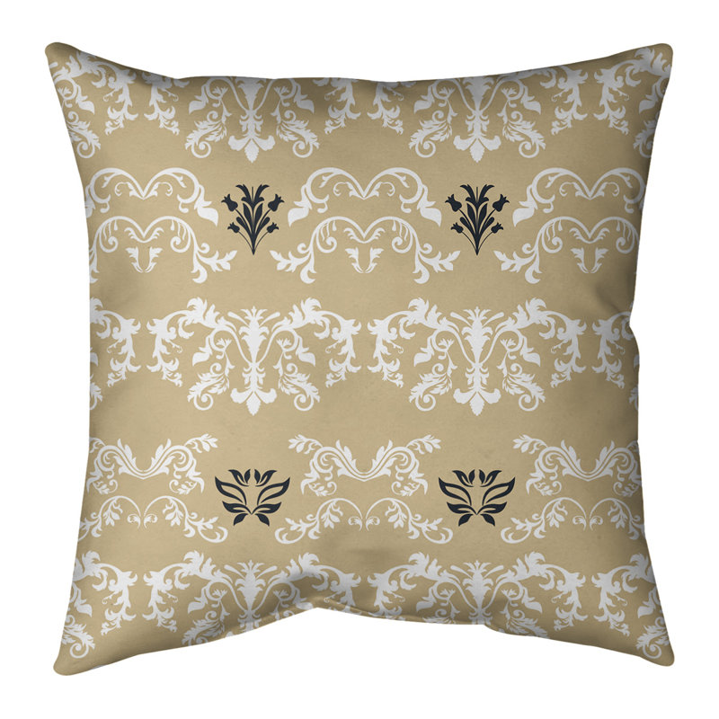 Housse et insert de coussin carré New Orleans Football Baroque, Blanc / vieil or / noir, 18" x 18", Polyester filé